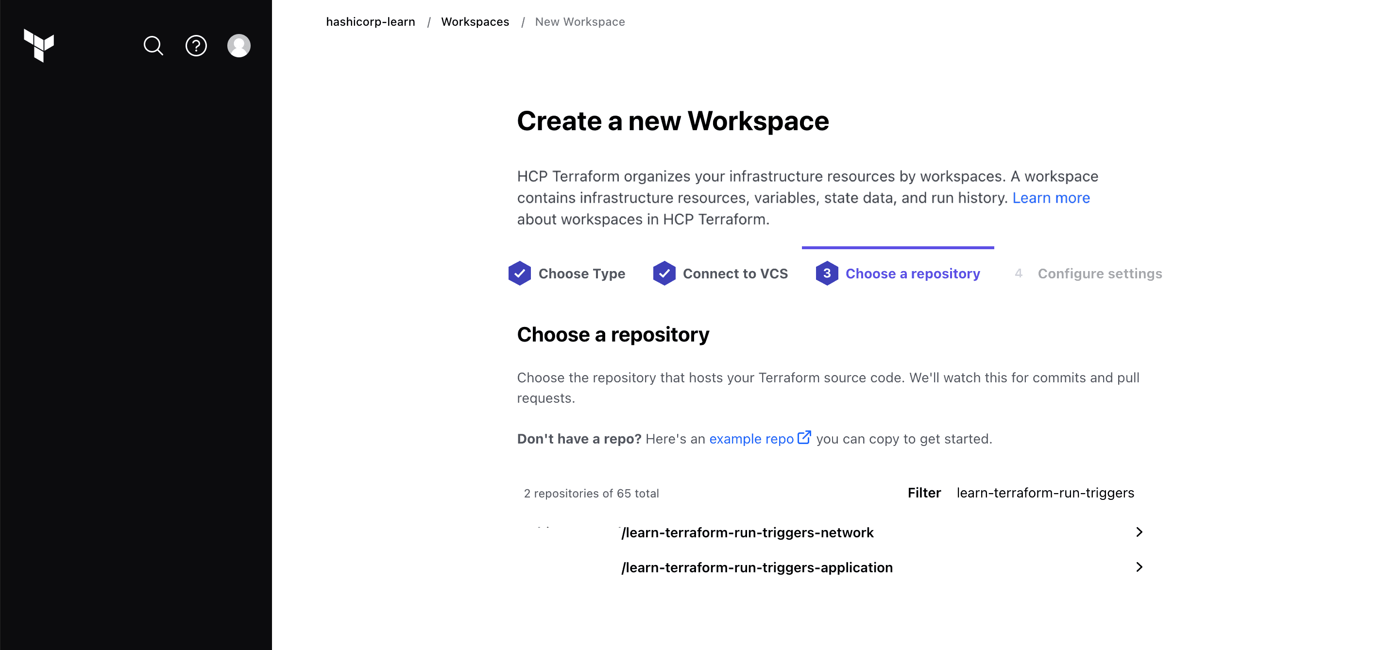 Choose workspace repository interface