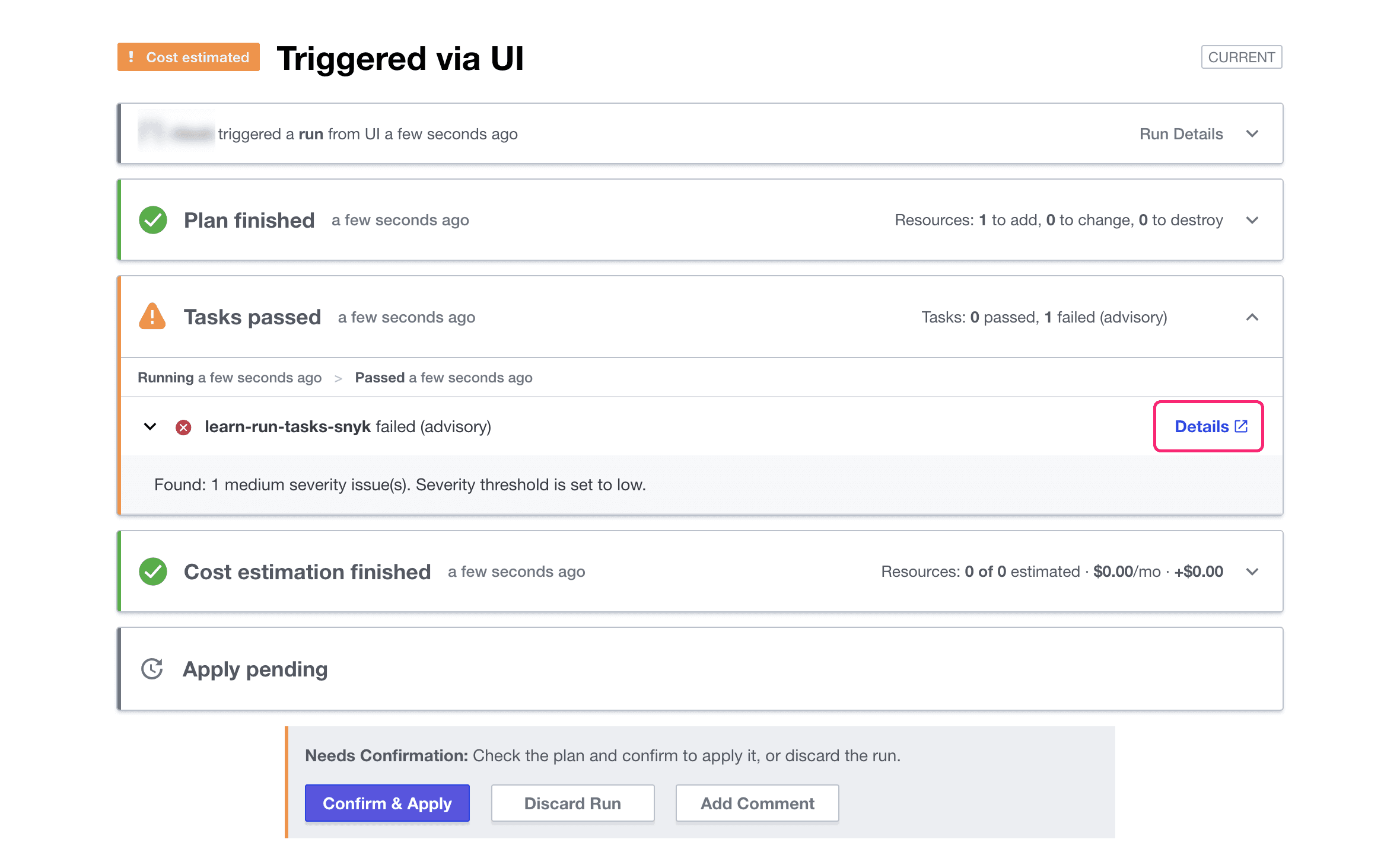 Advisory run task failure